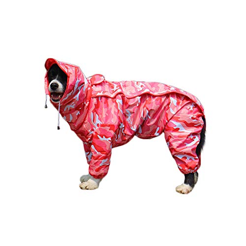 Patchwork Regenmantel für Hund Hunderegenmantel wasserdichte 4-Beine Regensjacke Haustier Raincoat Dog mit Abnehmbar Kapuze für Kleine Mittelgroße und Grosse Hunde (28#, Tarnung pink) von feiling