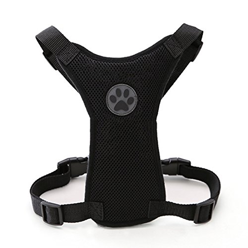 Pfotenabdruck Weich Autogeschirr Air Mesh Hundegeschirr Verstellbare Brustgeschirre für Klein Mittlere und Große Hunde Harness Atmungsaktiv Sicherheitsgeschirre Haustier Laufgeschirre (M, schwarz) von feiling