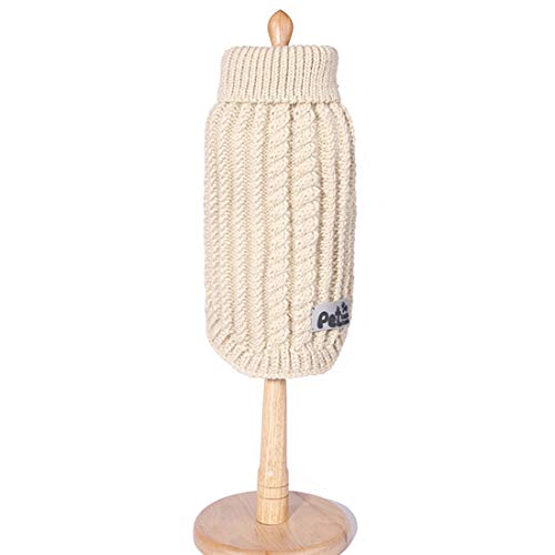 Pullover Sweater für Kleine Hunde Hundekostüm Einfarbig Vest Welpen Strickpullover Hundemantel Pulli Bekleidung Herbst Winter Sweatshirt Haustier (M, beige) von feiling