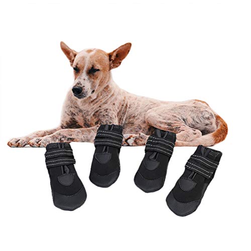 Schwarz Hundeschuhe Reflektierende 4-er Schneestiefel Regenschuhe rutschfeste Stiefel wasserdichte Pfotenschutz Warme für Kleine Mittlere und Große Hunde Haustier Schuhe (5#) von feiling