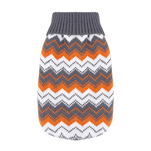 Strickpullover Kleine Hunde Gestreift Sweater Wintermantel Welpen Pulli Hoher Kragen Warm Hundekostüm Katzen Weste Haustier Bekleidung Herbst Winter (XS, orange) von feiling