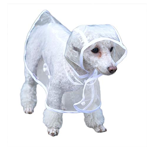 Transparent Regenmantel für Kleine Hund wasserdichte Hunderegenmantel Cover-up Katzen Regensjacke Welpen Haustier Coat mit Kapuze (XL, Weiß) von feiling
