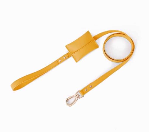 feiling 1.5M Hundeleine Leder mit Abnehmbare Kleine Tasche Hundführleine Lederleine für Kleine Mittlere Große Hunde (gelb, 2.5cm*150cm) von feiling