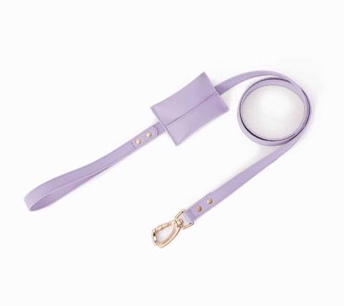 feiling 1.5M Hundeleine Leder mit Abnehmbare Kleine Tasche Hundführleine Lederleine für Kleine Mittlere Große Hunde (lila, 2.5cm*150cm) von feiling