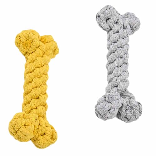 feiling 2 Stück Knochenform Hundespielzeug Kauspielzeug 15cm Kauknochen Zahnen Kauen Spielzeug für Hunde (grau+gelb) von feiling