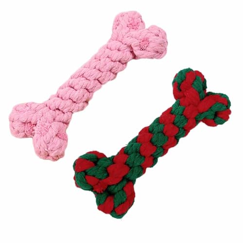 feiling 2 Stück Knochenform Hundespielzeug Kauspielzeug 15cm Kauknochen Zahnen Kauen Spielzeug für Hunde (pink+weihnachtsfarbe) von feiling