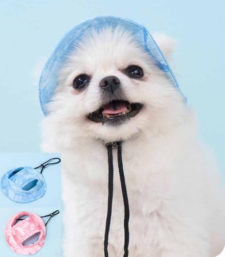feiling 2er Pack Haustier Hut für Katzen, Welpen und Kleine Hunde Sunbonnet Kopfbedeckung Verstellbar Sonnenhut Mütze mit Ohr-Löcher Hundecap (pink+blau, M) von feiling