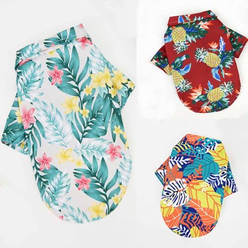 feiling 3er Pack Hunde Hemd Sommer T-Shirt Haustier Kleidung Hundemantel Outfit Blumen Drucken Strand Hundekostüm für Welpen,Kleine, Mittlere und Große Hunde (Pack a, 2XL) von feiling
