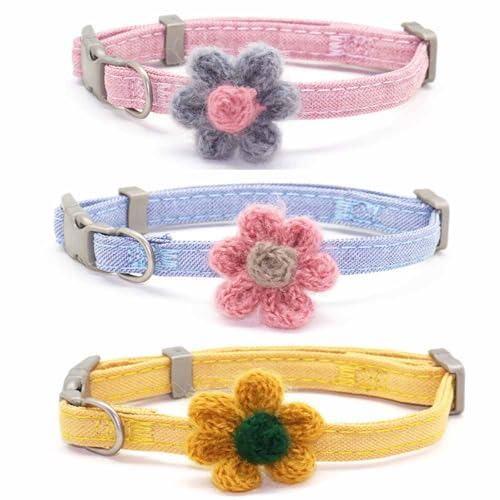 feiling 3er Pack Katzenhalsband mit Blumen Design Verstellbares Hundehalsband Haustier Welpen Halsband Halskette Klickverschluss (Pack a, M) von feiling