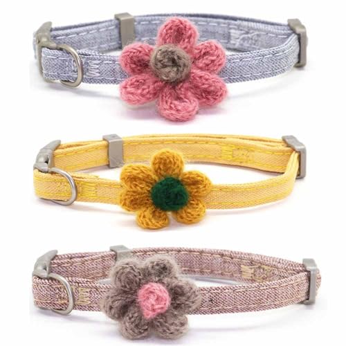 feiling 3er Pack Katzenhalsband mit Blumen Design Verstellbares Hundehalsband Haustier Welpen Halsband Halskette Klickverschluss (Pack b, S) von feiling