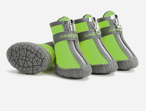 feiling 4-er Pack Hundeschuhe Reflektierende Stiefel Anti-Rutsch mit Reißverschluss Pfotenschutz für Kleine Hunde und Welpen (grün, 2#) von feiling