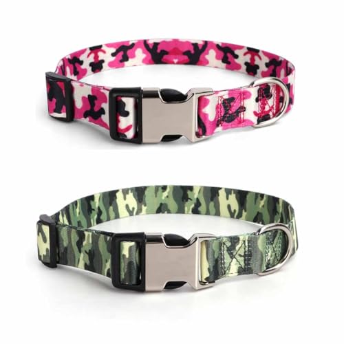 feiling Böhmisch Stil Hundehalsband 2er Pack Hundeband Haustiere Kettenhalsband Verstellbar Hundehalsung Hundehalskette für Kleine Mittelgroße und Große Hunde (pink+ Green, M) von feiling