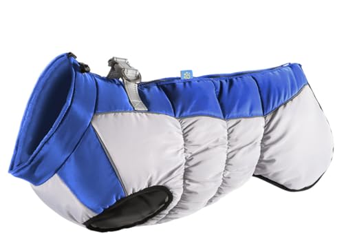 feiling Gepolsterte Hundejacke Winter Hunde Weste mit Metallhake für Hundeleine, Outfit Hundekleidung Reflektierende Daunen Hundemantel Wasserabweisend für Große Hunde (blau, 2XL for 12kg-15kg) von feiling