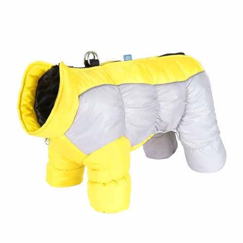 feiling Gepolsterte Hundemantel 4-Beine Steppjacke Reflektierende Winter Hundejacke mit Metallhake für Hundeleine, Daunen Wasserabweisend Bekleidung für Kleine Hunde (gelb, XL for 5kg-6.5kg) von feiling