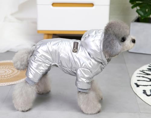 feiling Gepolsterte Hundemantel Vier-Beine Bekleidung Fleece Bequeme Winterjacke Hunde Steppjacke Outdoor für Kleine und Mittlere Hunde (Silber, L) von feiling