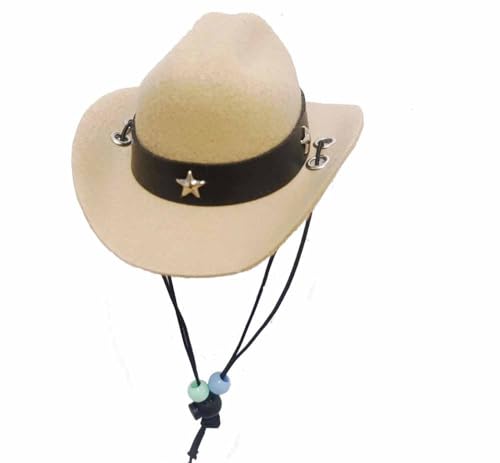 feiling Haustier Cowboy Hut für Katzen Welpen Kleine Hunde Kostüm Kopfbedeckung Einstellbare Sonnenhut Hundecap Mütze (beige 4, S) von feiling