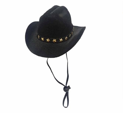 feiling Haustier Cowboy Hut für Katzen Welpen Kleine Hunde Kostüm Kopfbedeckung Einstellbare Sonnenhut Hundecap Mütze (schwarz, S) von feiling