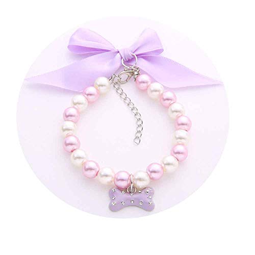 feiling Haustier Halskette Bogenknoten Hundehalsband Welpen Kleine Hunde Perlen Katzenhalsband Kettenhalsband Einstellbare Decor Welpenhalsband Hundehalsung Chihuahua Pomeranin (S, lila) von feiling