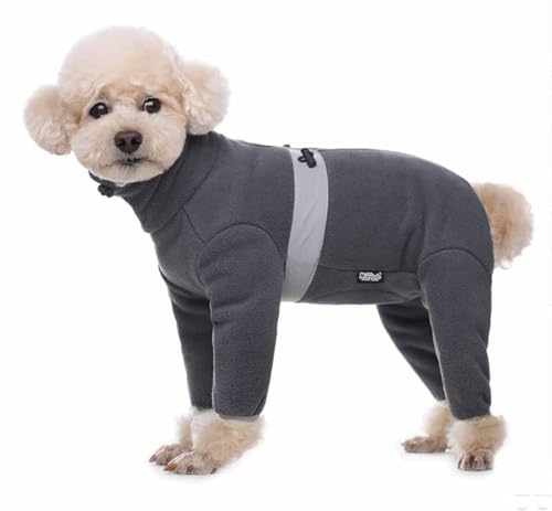 feiling Hunde Overall Dick Vier-Beine Bekleidung Reflektierende Fleece Warme Hundemantel Winterjacke für Kleine Hunde Jumpsuit Bequeme Hundekostüm (grau, M) von feiling