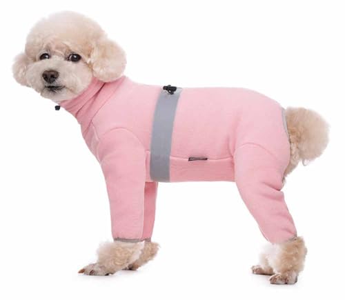 feiling Hunde Overall Dick Vier-Beine Bekleidung Reflektierende Fleece Warme Hundemantel Winterjacke für Kleine Hunde Jumpsuit Bequeme Hundekostüm (pink, XL) von feiling