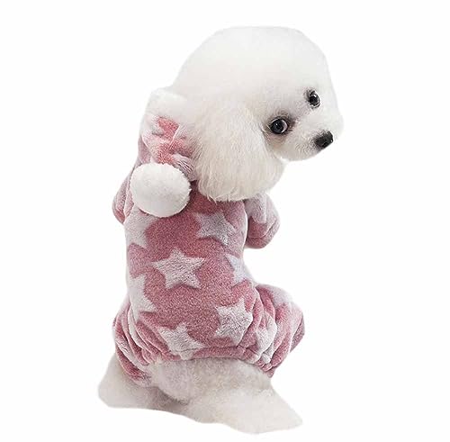 feiling Hunde-Overall Flanell Vier-Beine Bekleidung Bequeme Hundekostüm mit Kapuzen Haustier Jumpsuit Pyjama für Welpen, Kleine Hunde (S, pink) von feiling