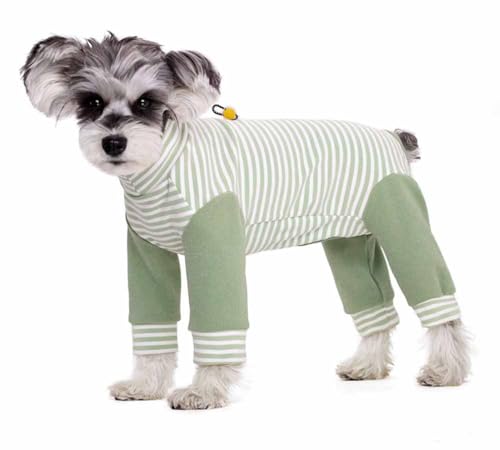 feiling Hunde Overall Pyjama Hoher Kragen Gestreift Shirt Bequeme Vier-Beine Bekleidung für Kleine Hunde Katzen Jumpsuit Hundekostüm (grün, L) von feiling