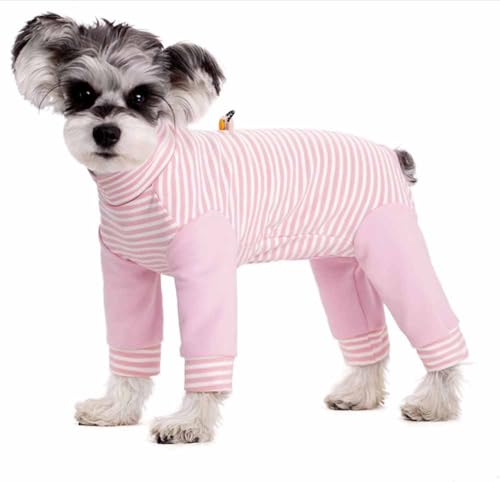feiling Hunde Overall Pyjama Hoher Kragen Gestreift Shirt Bequeme Vier-Beine Bekleidung für Kleine Hunde Katzen Jumpsuit Hundekostüm (pink, 2XL) von feiling