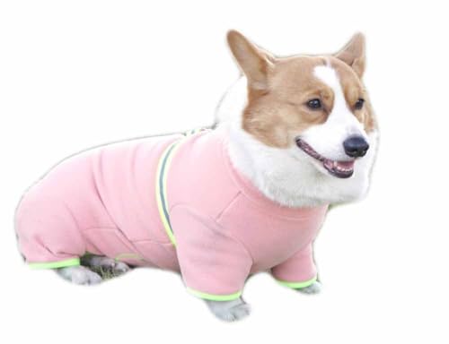 feiling Hunde Overall Vier-Beine Bekleidung Fleece Bequeme Hundemantel Reflektierende Outdoor Hundejacke Winter für Kleine Mittlere Hunde (pink, XL-Corgi) von feiling