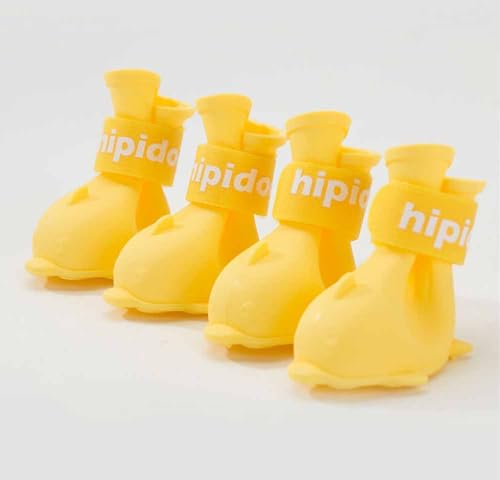 feiling Hunde Regenschuhe Gummi Haustier Schuhe Anti-Rutsch Outdoor wasserdichte Pfotenschutz für Kleine Hunde (gelb, L) von feiling