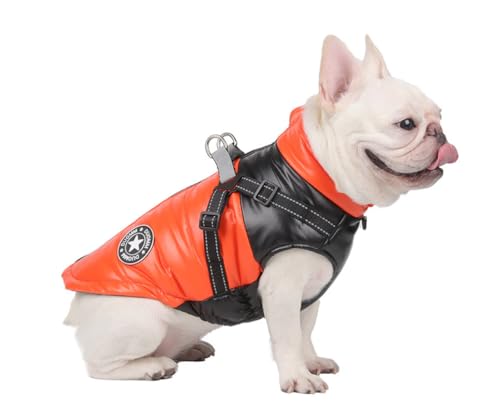 feiling Hunde Winterjacke Gepolsterte mit Reflektierende Streifen Hundegeschirr Warm Hundemantel Daunen Hundeweste für Kleine Mittlere Große Hunde (orange, XL) von feiling