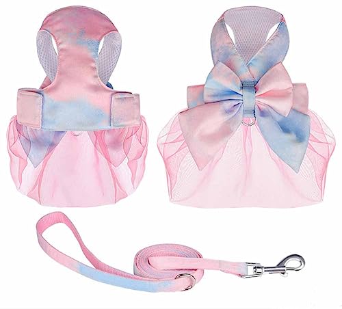 feiling Hundegeschirr Bogenknoten Katzen Bekleidung Haustier Weste Kleider Prinzessin Organza Brustgeschirre mit 1.5m Hundeleine für Kleine Hunde Welpen Hundekostüm (pink, XS) von feiling