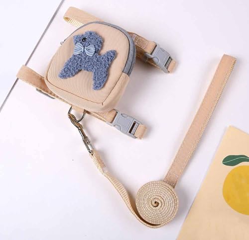 feiling Hundegeschirr Hundeleine Set Leichtgewicht mit Kleine Rucksack Haustier Brustgeschirr Verstellbar Katzengeschirr Welpengeschirr für Kleine und Mittelgroß Hunde (beige, L) von feiling
