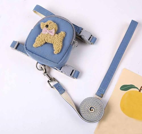 feiling Hundegeschirr Hundeleine Set Leichtgewicht mit Kleine Rucksack Haustier Brustgeschirr Verstellbar Katzengeschirr Welpengeschirr für Kleine und Mittelgroß Hunde (blau, L) von feiling