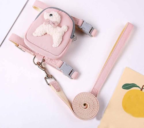 feiling Hundegeschirr Hundeleine Set Leichtgewicht mit Kleine Rucksack Haustier Brustgeschirr Verstellbar Katzengeschirr Welpengeschirr für Kleine und Mittelgroß Hunde (pink, S) von feiling