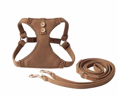 feiling Hundegeschirr Jeans Brustgeschirre Verstellbare für Kleine und Mittlere Hunde Welpengeschirr Katzengeschirr mit Doppelkopf-Hundeleine (braun, XS) von feiling