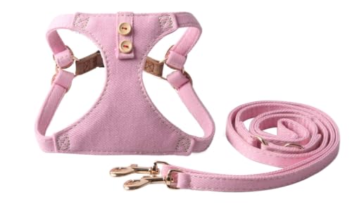 feiling Hundegeschirr Jeans Brustgeschirre Verstellbare für Kleine und Mittlere Hunde Welpengeschirr Katzengeschirr mit Doppelkopf-Hundeleine (pink, M) von feiling