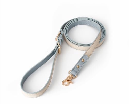 feiling Hundegeschirr für Kleine Hunde Verstellbar Ledergeschirr Welpen Brustgeschirr Weichem Leder Katzengeschirr Hundeleine (blau Leine, M) von feiling