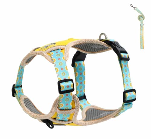 feiling Hundegeschirr mit 1.5m Hundeleine Set Kleine Hunde Brustgeschirre Reflektierend Haustier Verstellbare Weste Geschirr für Mittlere Hunde (gelb, S) von feiling