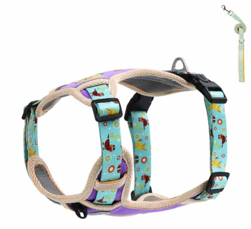 feiling Hundegeschirr mit 1.5m Hundeleine Set Kleine Hunde Brustgeschirre Reflektierend Haustier Verstellbare Weste Geschirr für Mittlere Hunde (lila, XS) von feiling