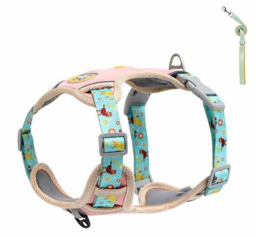 feiling Hundegeschirr mit 1.5m Hundeleine Set Kleine Hunde Brustgeschirre Reflektierend Haustier Verstellbare Weste Geschirr für Mittlere Hunde (rosa, S) von feiling