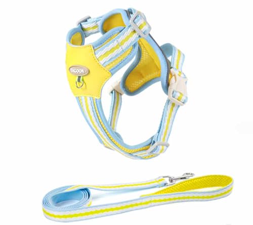 feiling Hundegeschirr mit Handgriffe Reflektierend Welpengeschirr Verstellbare Brustgeschirre mit 1.4m Hundeleine für Kleine Hunde (gelb, M) von feiling