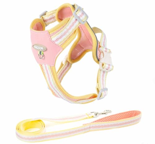 feiling Hundegeschirr mit Handgriffe Reflektierend Welpengeschirr Verstellbare Brustgeschirre mit 1.4m Hundeleine für Kleine Hunde (pink, L) von feiling