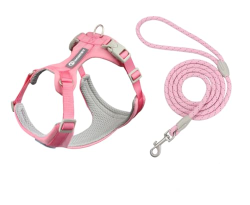 feiling Hundegeschirr und Hundeleine Set Verstellbare Brustgeschirre Haustier Geschirr für Kleine Mittlere und Große Hunde (pink, L) von feiling