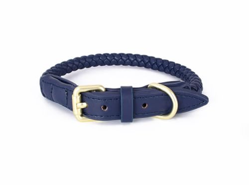 feiling Hundehalsband Leder Einstellbare Hunde Halskette für Kleine Mittelgroße und Große Hunde Geflochten Lederhalsband (blau, M) von feiling
