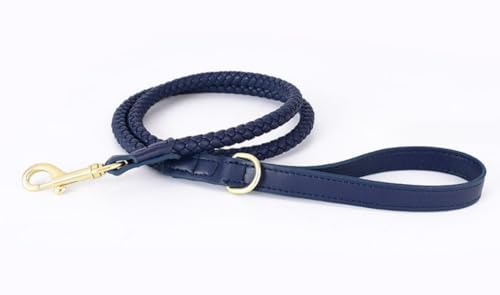feiling Hundehalsband Leder Einstellbare Hunde Halskette für Kleine Mittelgroße und Große Hunde Geflochten Lederhalsband (blau Leine, L) von feiling