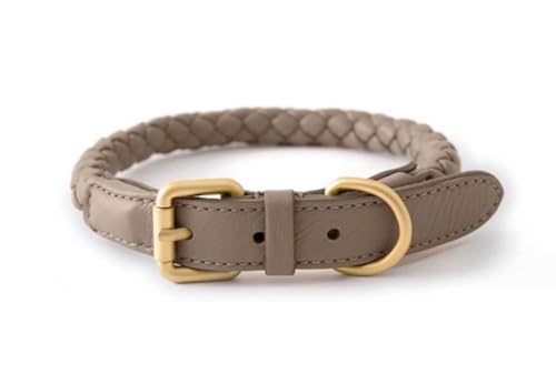 feiling Hundehalsband Leder Einstellbare Hunde Halskette für Kleine Mittelgroße und Große Hunde Geflochten Lederhalsband (grau, L) von feiling