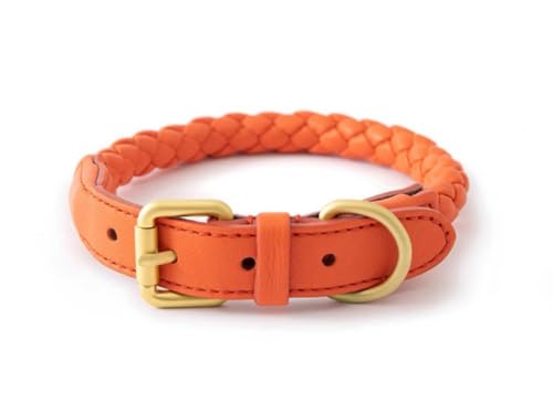 feiling Hundehalsband Leder Einstellbare Hunde Halskette für Kleine Mittelgroße und Große Hunde Geflochten Lederhalsband (orange, L) von feiling
