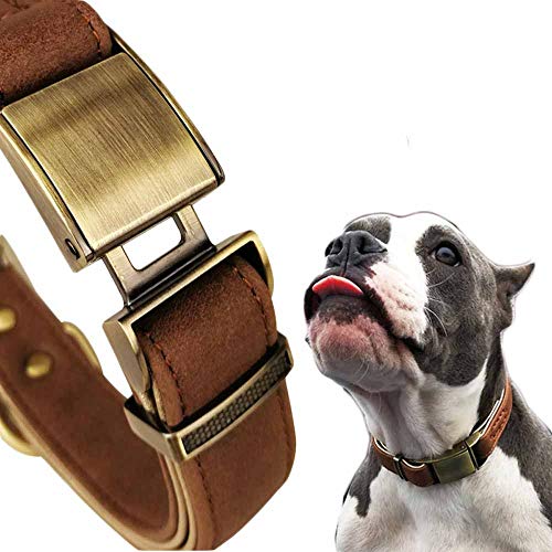 feiling Hundehalsband Leder Große Hunde Klickverschluss Einstellbare Lederhalsband für Kleine Mittelgroße Hunde Halskette Hundehalsung Hundeband (S: 24-34cm, Braun) von feiling