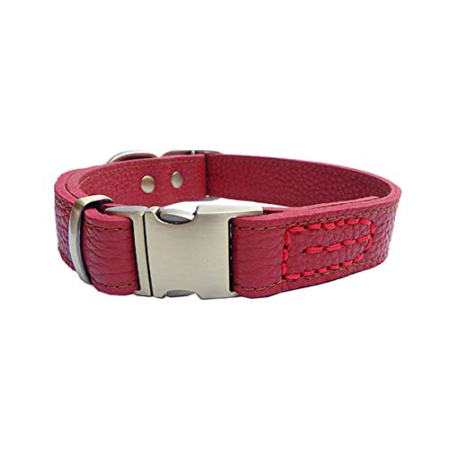 feiling Hundehalsband Leder Klickverschluss Weich Lederhalsband Verstellbare Hundehalskette für Kleine Mittelgroße Grosse Hunde (XL, rot) von feiling