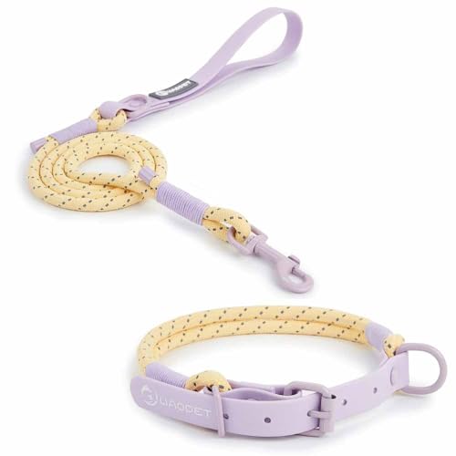 feiling Hundehalsband und Hundeleine Set PVC Weich Hundehalskette Verstellbare Reflektierend Hundeband für Mittelgroße Hunde (lila, M-1) von feiling